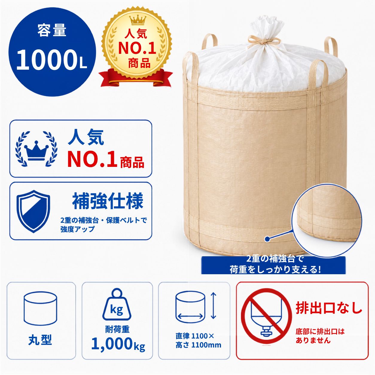 【人気NO.1商品】1100KR-B 小口購入｜1000L｜丸形｜補強仕様
